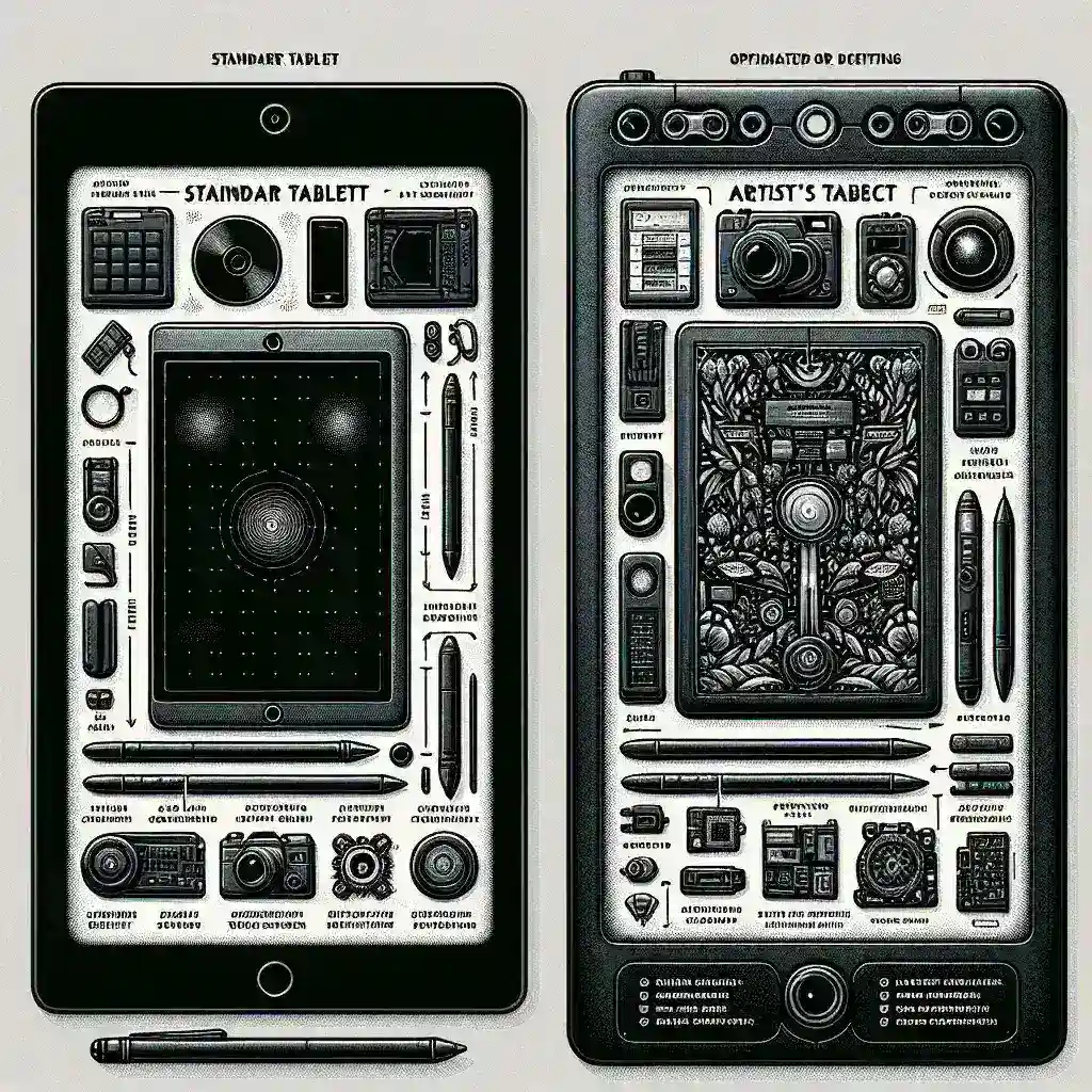 How do tablets optimized for digital art differ in hardware from standard tablets?